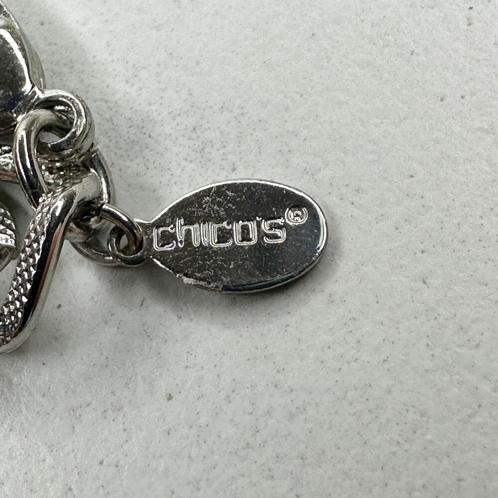 Chico's Iridescent Faceted Bib Statement Necklace Silver Tone 17.75-21.5" โจ - Picture 3 of 10